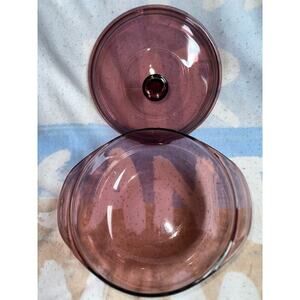 Vintage Pyrex 023 Cranberry Round 1.5L Glass Baking Casserole Dish Purple USA